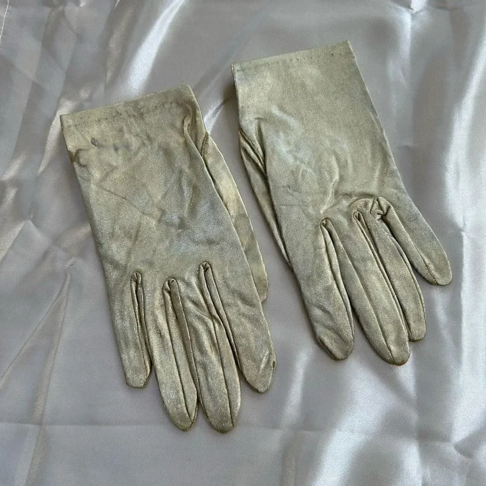 Vintage gold evening gloves XS